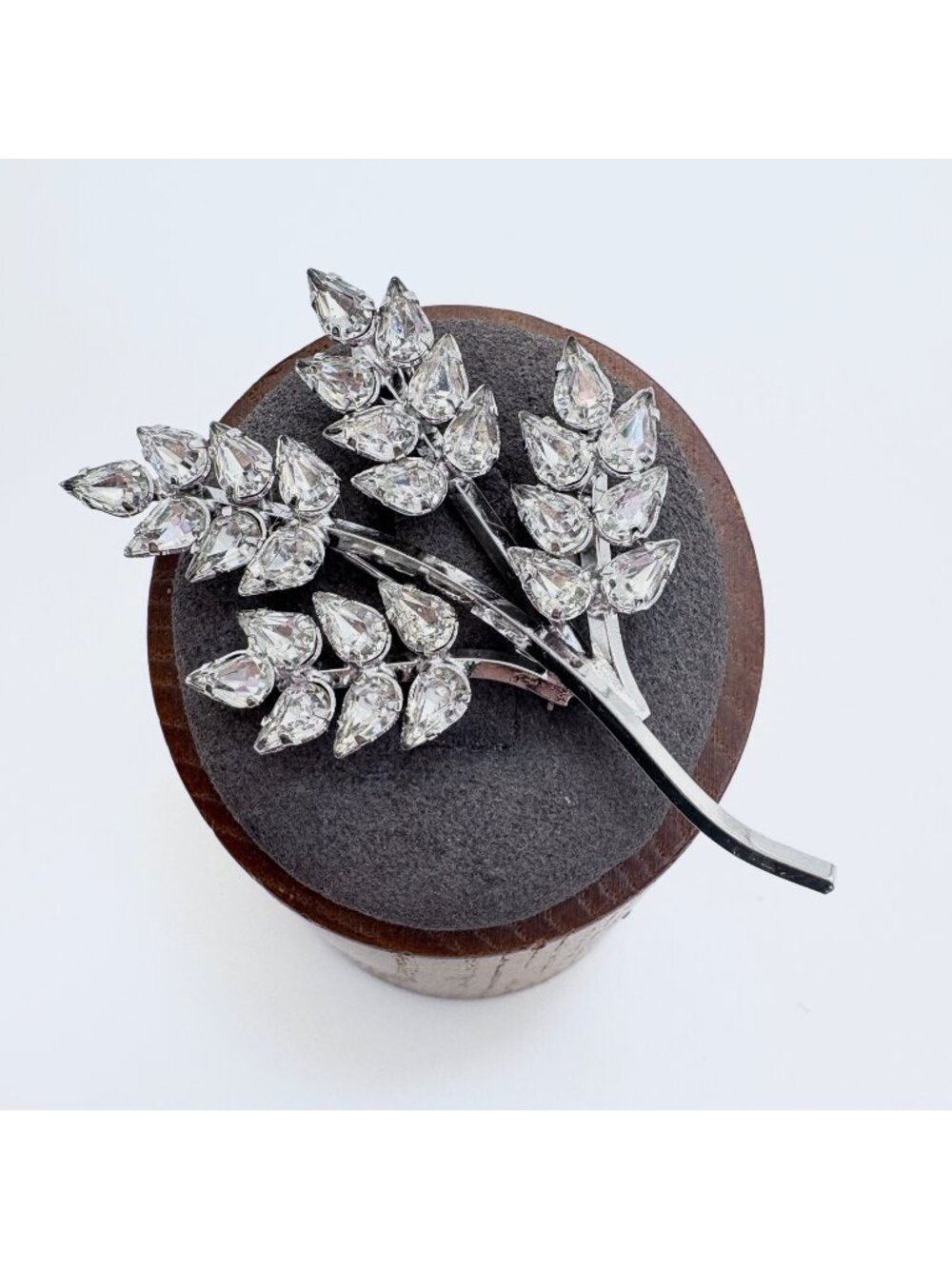 Cubic Zirconia & Sterling Silver 925 Leaf Branch Design Brooch Size 2.25" Length